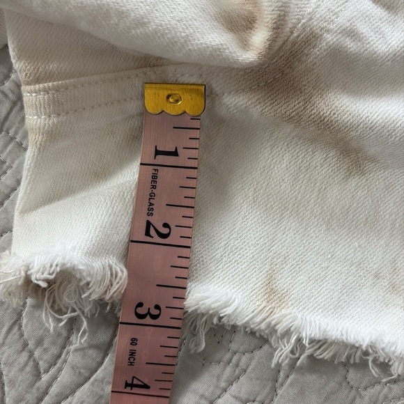 Aerie Denim Shorts Tie Dye Distressed Raw Hem White Tan Size L - Picture 8 of 9